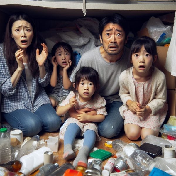 日本人家族がパニックになっている