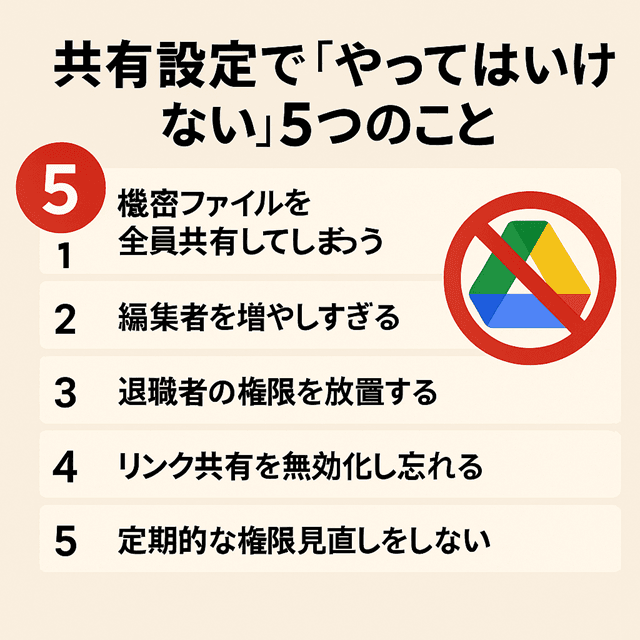 共有設定で「やってはいけない」5つのことのセクションのイメージ画像