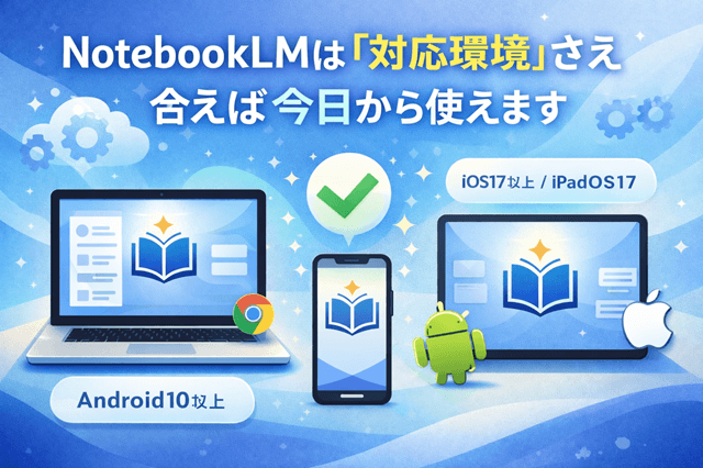 NotebookLMは「対応環境」さえ合えば今日から使えますのセクションのイメージ画像