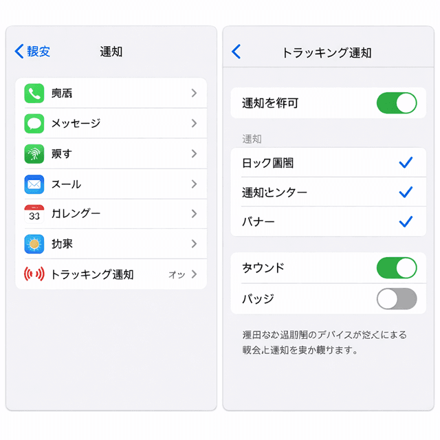 「トラッキング通知」設定箇所の画面例