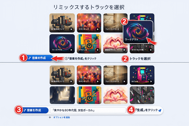 Geminiアプリで音楽生成の使い方7ステップ|Lyria 3で30秒曲 1 Geminiアプリのツールから音楽を作成を開く手順(Lyria 3の音楽生成)