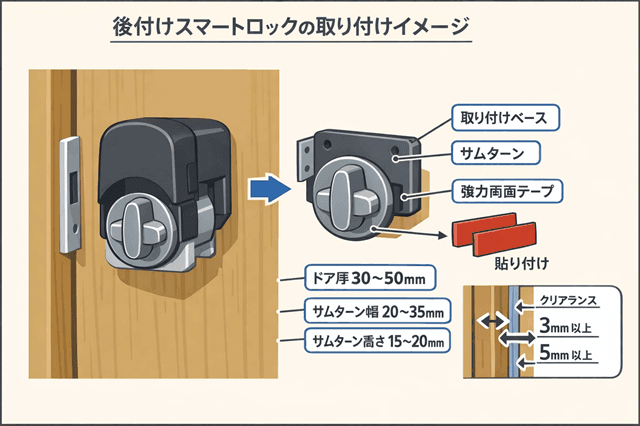 後付け型スマートロックの取り付けイメージ（サムターン周り）