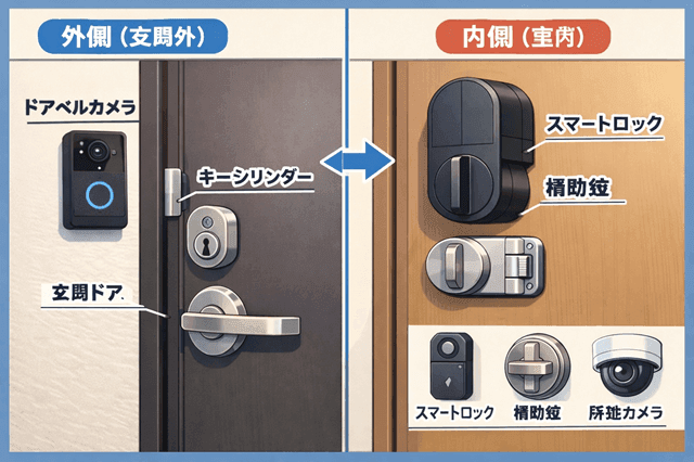 スマートロック＋補助錠＋カメラの併用イメージ