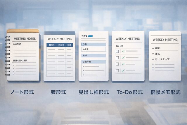 週次定例で使える議事録テンプレ5パターンの比較イメージ